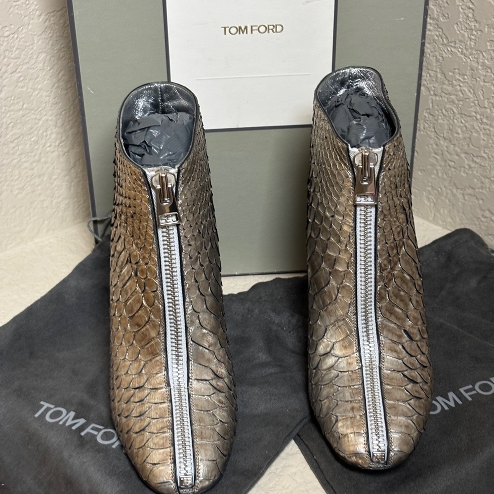 Tom Ford Python Booties Silver Metallic Ankle Boo… - image 2